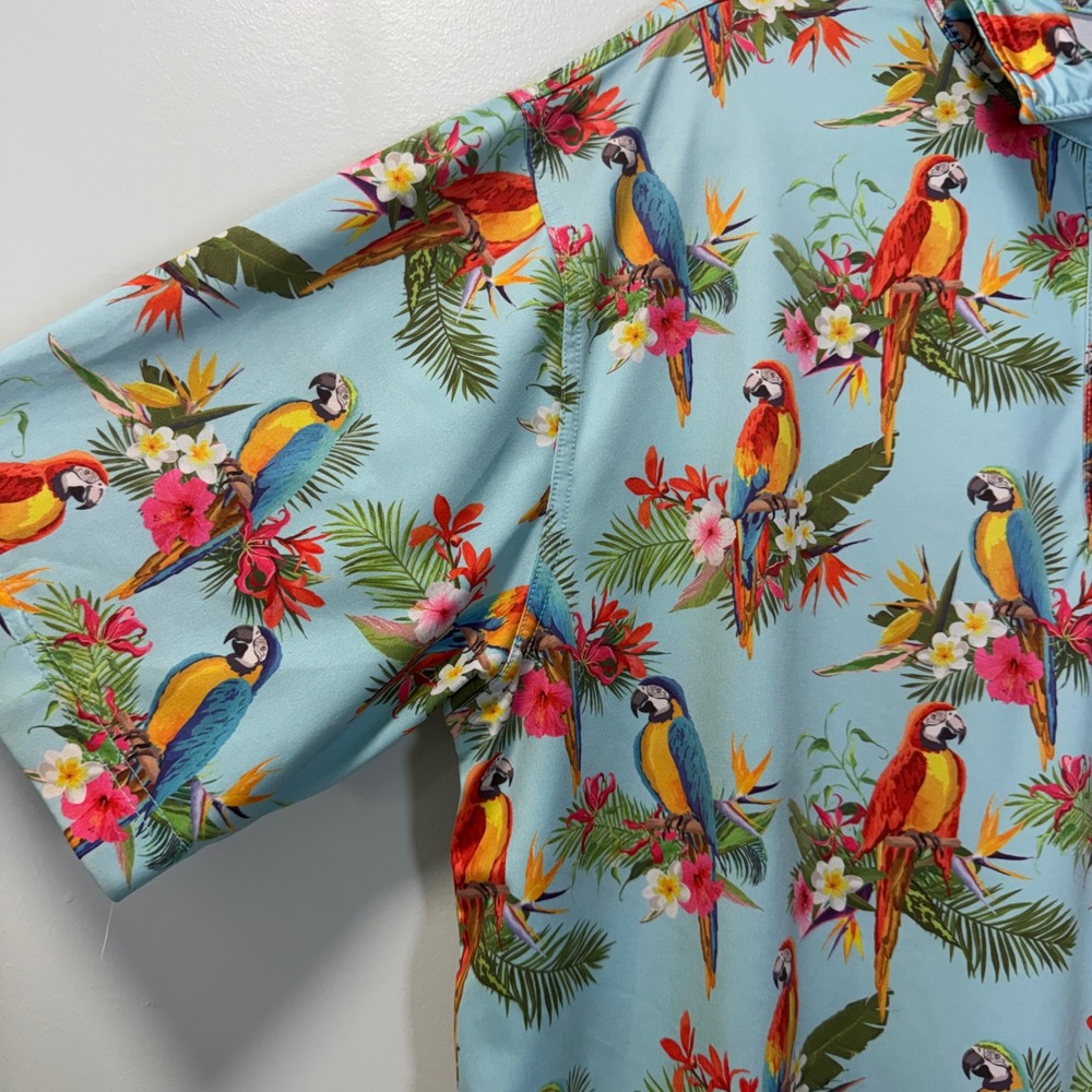 Waggle Golf Polo Shirt Mens XL Blue Parrot Tropical Floral Short Sleeve - Picture 3 of 6